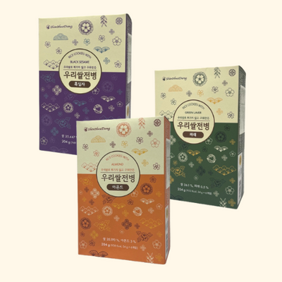 Korean Rice Almond Crepe 204g + Green Crepe 204g + Black Sesame Crepe 204g (Set)