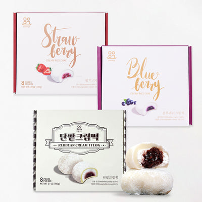 Strawberry Cream Rice Cake 480g + Blueberry Cream Rice Cake 480g + Red Bean Cream Rice Cake 480g (Set)