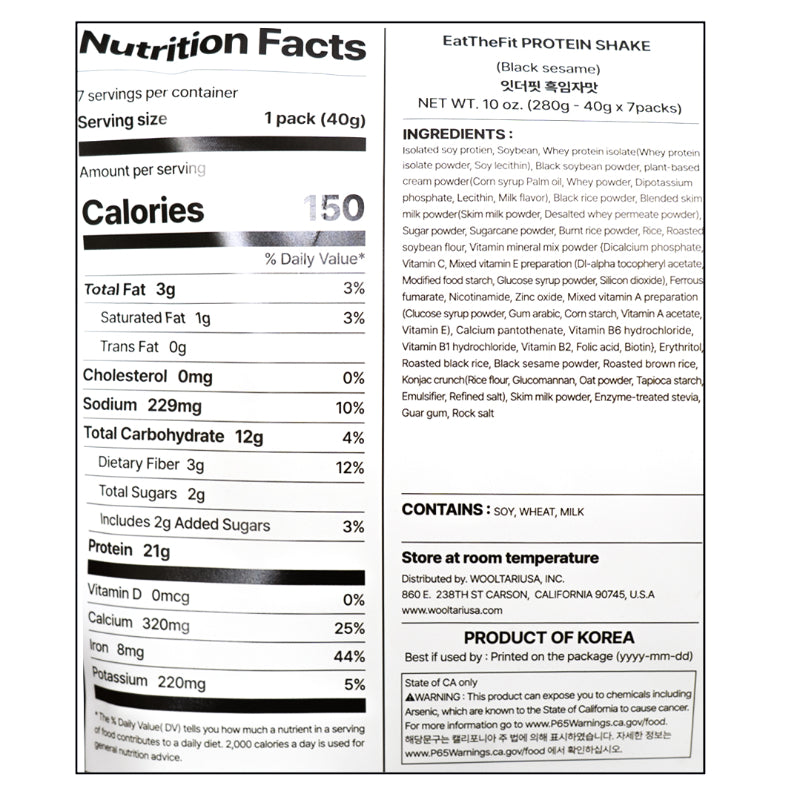 Eat The Fit Shake - Black Sesame Flavor 280g (40g x 7 packs)