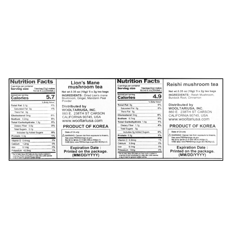 Organic Mushroom Tisane Tea Set (2 types, 2g x 5ea x 2 boxes) x 4 Box_Free Shipping (Set)