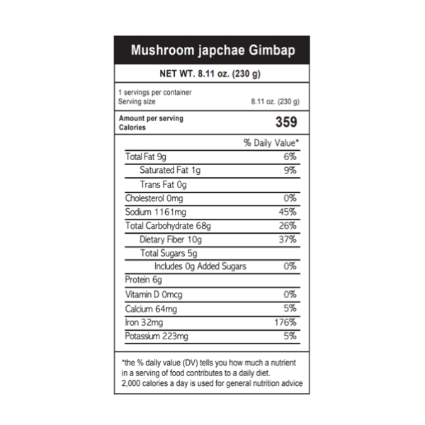 Baba Kimbap - Mushroom Japchae Kimbap 230g (New Customer)