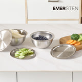 EVER STEN Mixing Bowl Full Set with Strainers (3 Stainless Bowls + 3 Strainers + 3 Lids)_ Korea Direct Delivery E