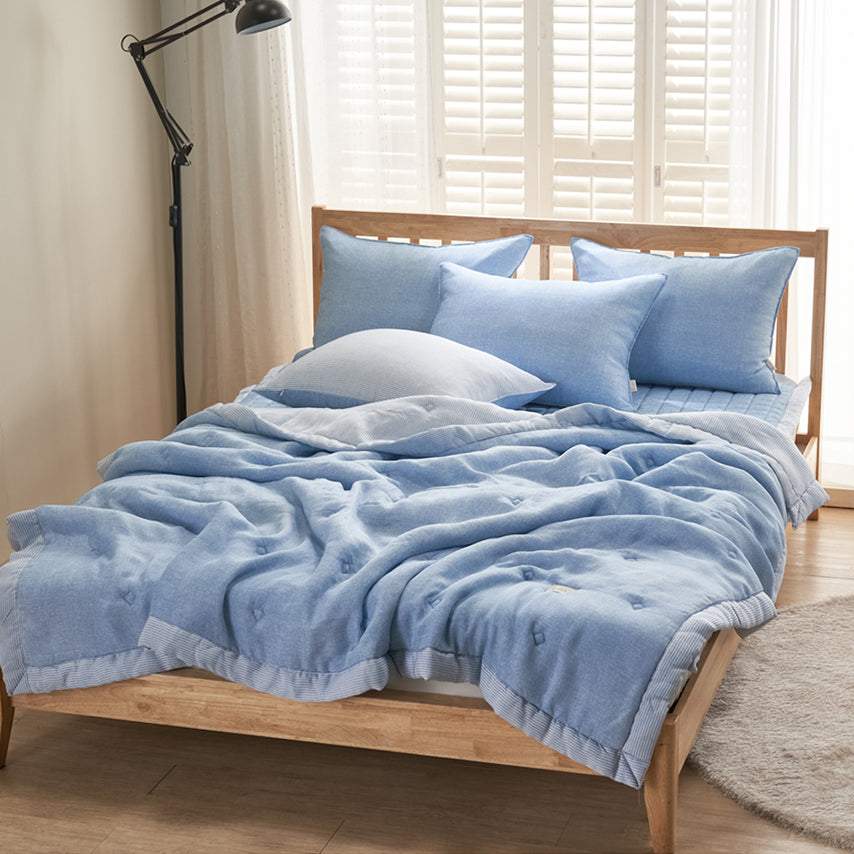 [한국직배송 F] 한길침장 인견 100% 써니 여름이불 Q (색상:블루/그레이)