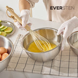 EVER STEN Mixing Bowl Full Set with Strainers (3 Stainless Bowls + 3 Strainers + 3 Lids)_ Korea Direct Delivery E