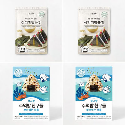 [우리찬] 생그랑 두번구운 삼각김밥용 김 20매 x 2팩 + 주먹밥 친구들 뿌려먹는 해물 28g (4gx7개입) x 2팩_타임딜 (묶음)