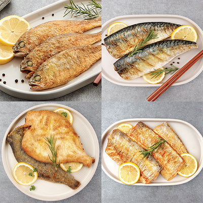 [Korea Direct Delivery A] Charcoal Grilled Assorted Fish Set (Grilled Dried Yellow Croaker 5pcs+Grilled Mackerel 2pcs+Grilled Flounder 2pcs+Grilled Cutlassfish pcs) Total 11