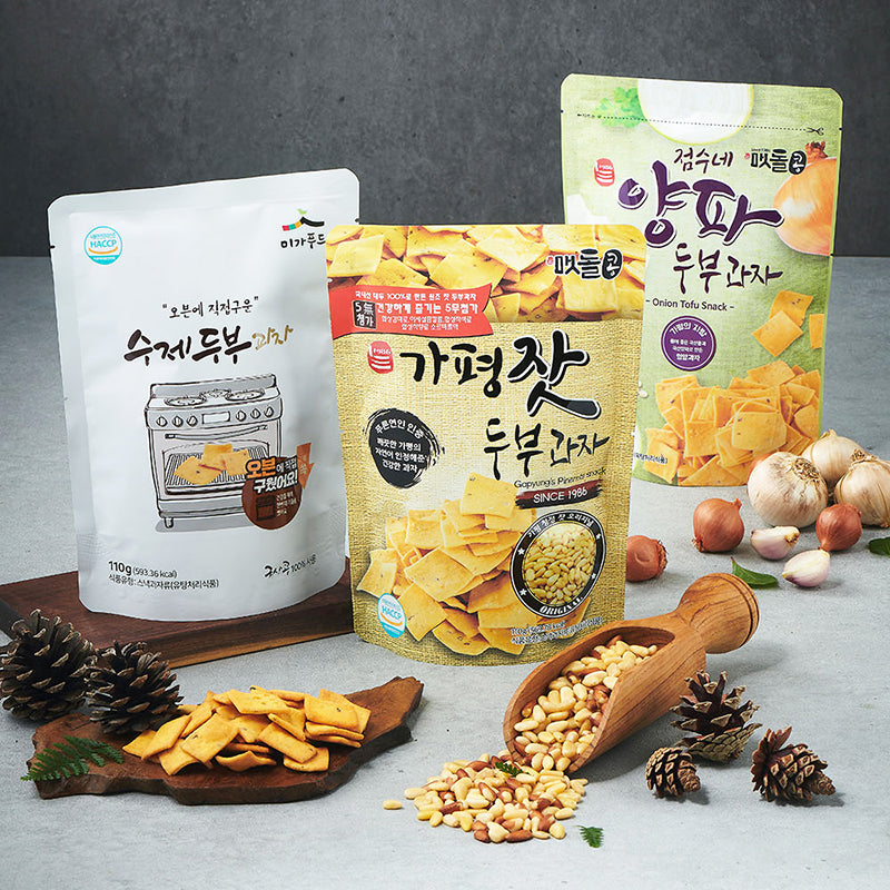 Pine Nut Tofu Snack 110g + Homemade Tofu Snack 110g + Onion Tofu Snack 120g (Set)
