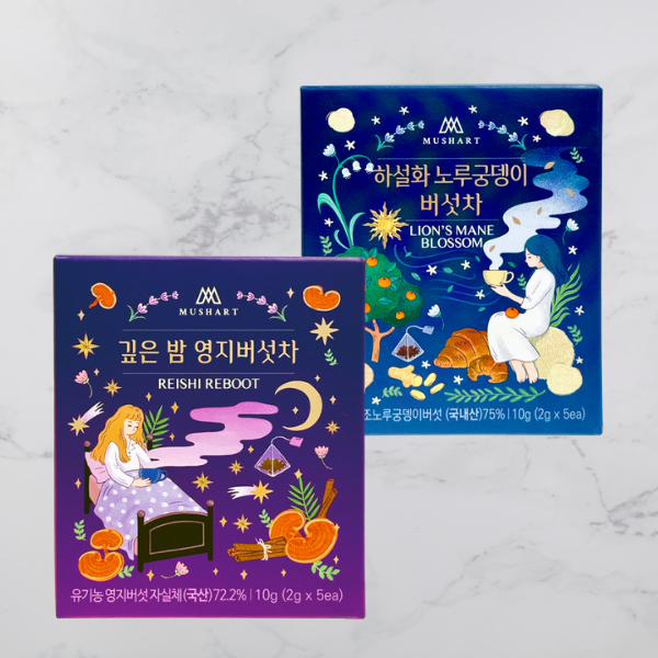 Organic Mushroom Tisane Tea Set (2 types, 2g x 5ea x 2 boxes) x 4 Box_Free Shipping (Set)