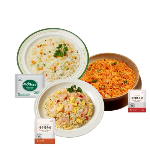 Vegetable Fried Rice 300g + Shrimp Fried Rice 300g + Kimchi Fried Rice 300g (Set)