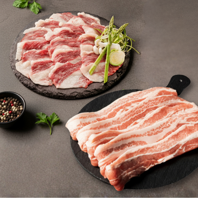 Sliced Beef Brisket 1lb + Boneless Pork Belly Thin Slice 1lb_Time Deal