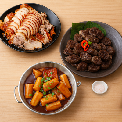 [울타리] 간편 슬라이스 족발 1lb + 명품 전통순대 1lb + [상국이네] 쌀떡볶이 627g_타임딜 (묶음)