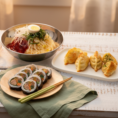 [아센통상] 보영쫄면 중간맛 + [헤이밀] 잡채 송송 만두 + [바바김밥] 참치마요김밥 2개_타임딜 (묶음)