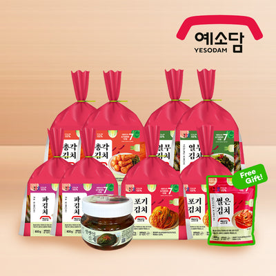 Cabbage Kimchi 2pk + Green Onion Kimchi 2pk + Young Radish Green Kimchi 2pk + Radish Kimchi 2pk+ Perilla Leaf (Set) | *Free* Sliced Kimchi 